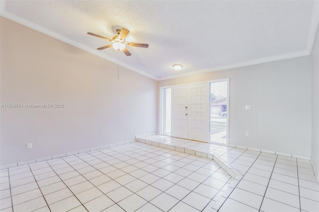 5370 SW 144th Ave, Miami, FL 33175 - unfurnished room with ceiling fan, crown molding, a textured ceiling, and light tile patterned floors