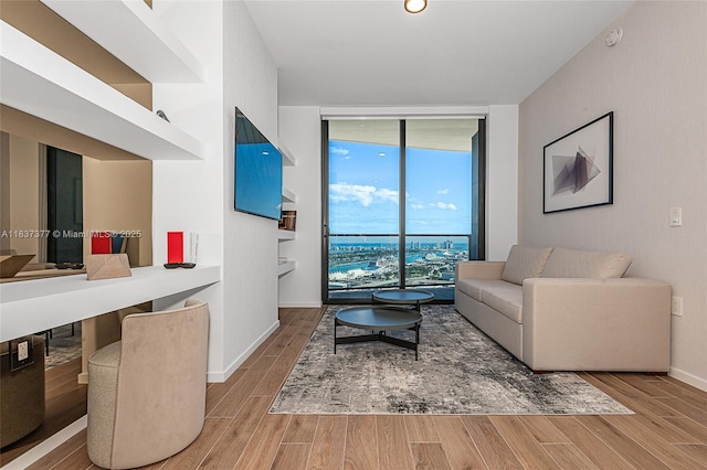 398 NE 5th St Unit 3711, Miami, FL 33132 - living room featuring a wall of windows and wood finished floors