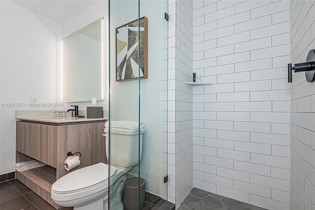 398 NE 5th St Unit 3711, Miami, FL 33132 - full bathroom with vanity, tiled shower, and tile patterned floors