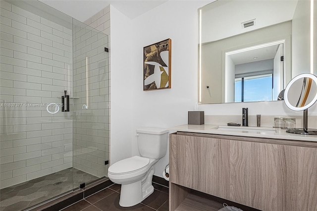 398 NE 5th St Unit 3711, Miami, FL 33132 - bathroom with vanity, a stall shower, and tile patterned floors