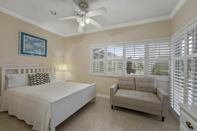 15595 Chandelle Pl, Wellington, FL 33414 - tiled bedroom with ornamental molding and a ceiling fan