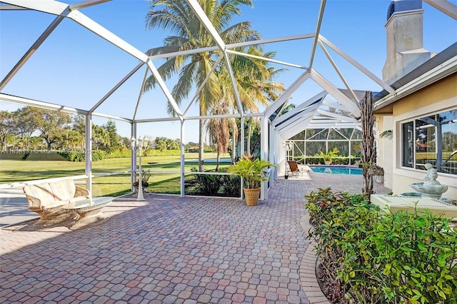 15595 Chandelle Pl, Wellington, FL 33414 - view of patio with a lanai, an outdoor pool, and golf course view