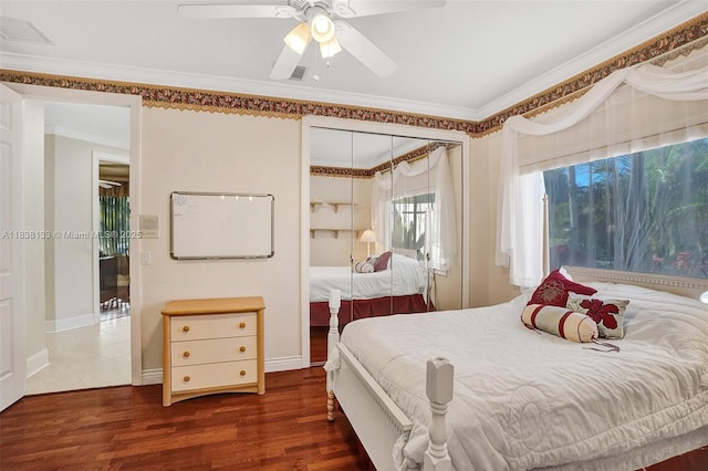 15595 Chandelle Pl, Wellington, FL 33414 - bedroom with ornamental molding, wood finished floors, and a ceiling fan