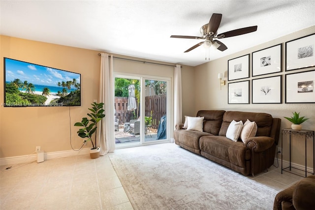 8010 SW 18th Ct Unit 1-8, Davie, FL 33324 - living room with tile patterned flooring and a ceiling fan