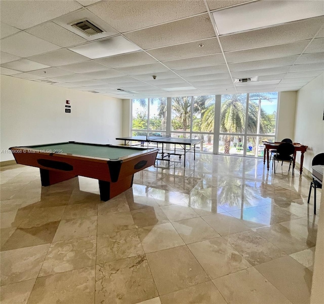 3500 Coral Way Unit 913, Miami, FL 33145 - game room featuring a wall of windows, a drop ceiling, and pool table