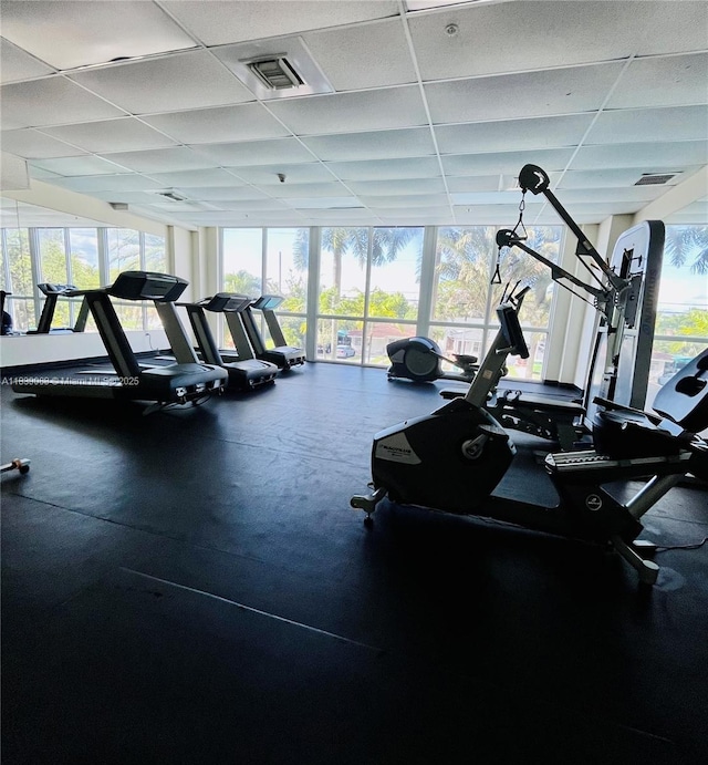 3500 Coral Way Unit 913, Miami, FL 33145 - workout area with a drop ceiling and expansive windows