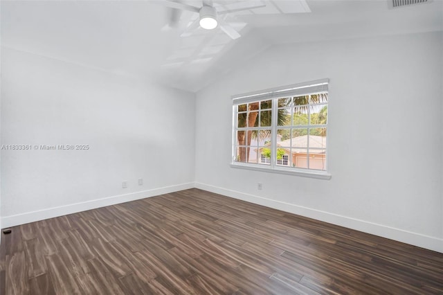 5050 Greenwich Preserve Ct, Boynton Beach, FL 33436 - unfurnished room featuring vaulted ceiling, a ceiling fan, and dark wood finished floors