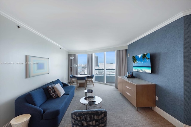 4401 Collins Ave Unit 2305, Miami Beach, FL 33140 - living area featuring crown molding and light carpet