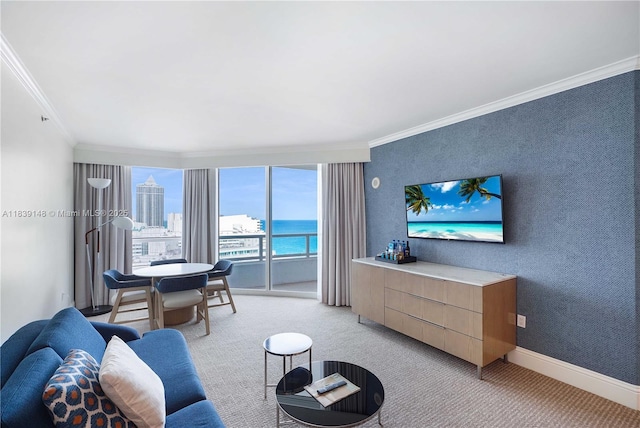 4401 Collins Ave Unit 2305, Miami Beach, FL 33140 - living area featuring light colored carpet and crown molding