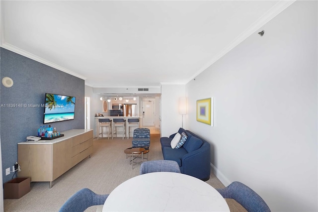 4401 Collins Ave Unit 2305, Miami Beach, FL 33140 - living room featuring light carpet and crown molding
