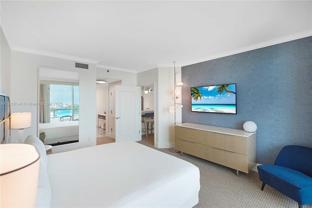 4401 Collins Ave Unit 2305, Miami Beach, FL 33140 - bedroom featuring ornamental molding and light colored carpet