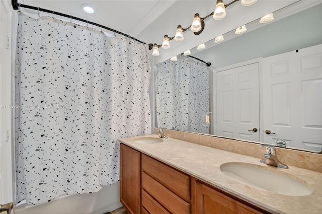 1086 Grove Park Cir, Boynton Beach, FL 33436 - bathroom featuring double vanity and crown molding
