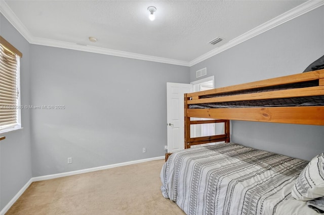 1086 Grove Park Cir, Boynton Beach, FL 33436 - bedroom with light colored carpet, ornamental molding, and a textured ceiling