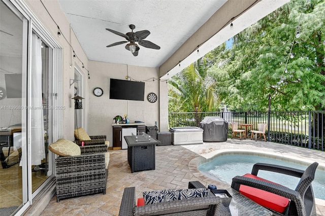 1086 Grove Park Cir, Boynton Beach, FL 33436 - view of patio / terrace with a grill, a ceiling fan, and an outdoor living space