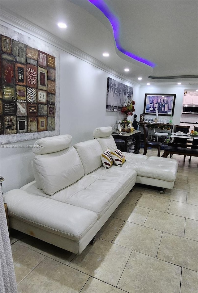 2750 NE 183rd St Unit 1701, Aventura, FL 33160 - living area with ornamental molding, recessed lighting, and tile patterned flooring