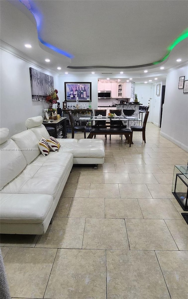 2750 NE 183rd St Unit 1701, Aventura, FL 33160 - living area featuring recessed lighting, a tray ceiling, and light tile patterned floors