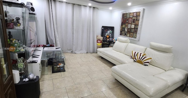 2750 NE 183rd St Unit 1701, Aventura, FL 33160 - living area featuring crown molding, tile patterned flooring, and recessed lighting