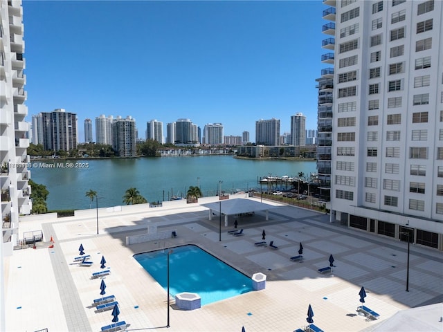 2750 NE 183rd St Unit 1701, Aventura, FL 33160 - community pool with a skyline view, a water view, and a patio area