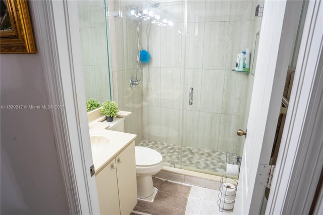 17425 NW 75th Pl Unit 101, Hialeah, FL 33015 - full bathroom featuring vanity, a stall shower, and tile patterned floors