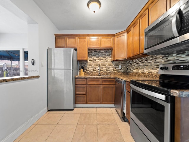 2812 SW 65th Ave, Miramar, FL 33023 - kitchen featuring appliances with stainless steel finishes, brown cabinets, and backsplash