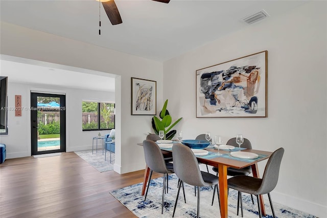 3141 SW 20th St, Fort Lauderdale, FL 33312 - dining space featuring wood finished floors and a ceiling fan