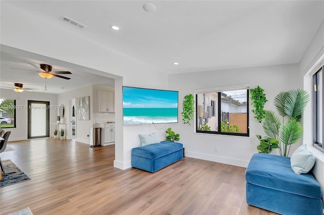 3141 SW 20th St, Fort Lauderdale, FL 33312 - living area with light wood-type flooring, ceiling fan, and recessed lighting