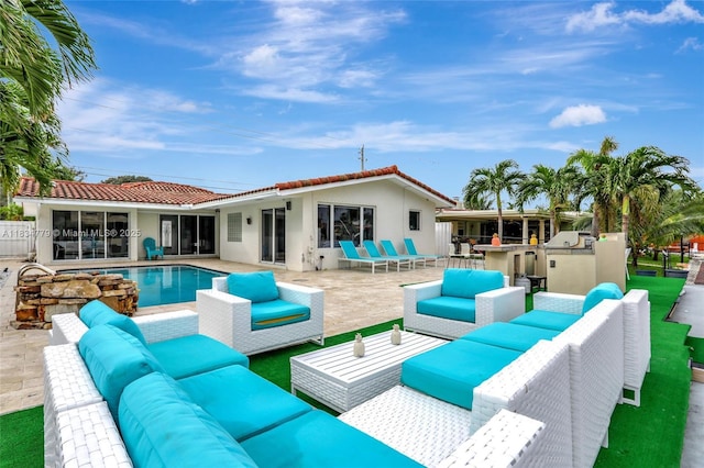 2321 SE 15th St, Pompano Beach, FL 33062 - rear view of house featuring outdoor lounge area, stucco siding, and a patio