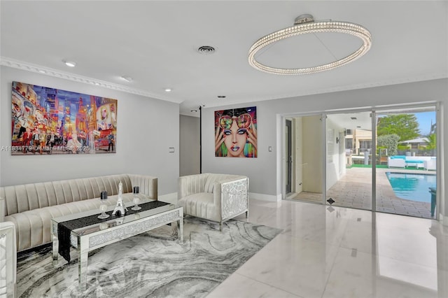 2321 SE 15th St, Pompano Beach, FL 33062 - living area featuring crown molding and recessed lighting