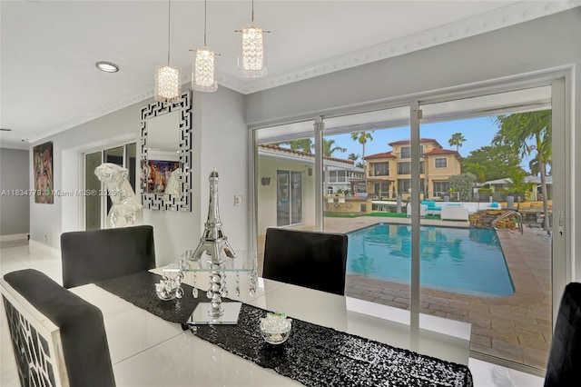 2321 SE 15th St, Pompano Beach, FL 33062 - dining space featuring ornamental molding and recessed lighting