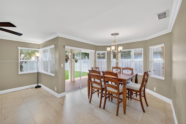 10871 SW 11th Mnr, Davie, FL 33324 - dining room with a chandelier, healthy amount of natural light, crown molding, and light tile patterned floors
