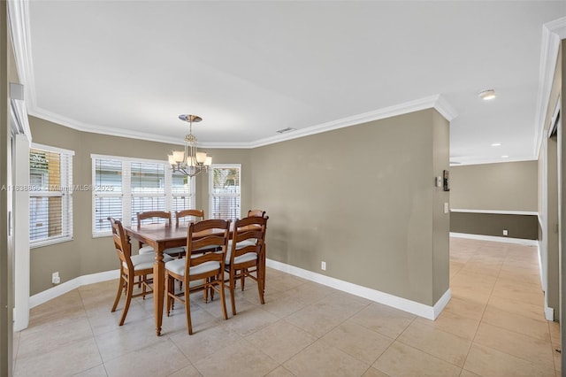 10871 SW 11th Mnr, Davie, FL 33324 - dining space featuring light tile patterned floors, ornamental molding, and a chandelier
