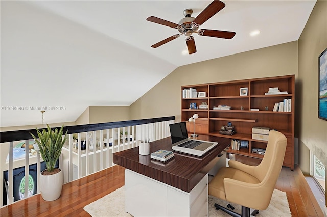 10871 SW 11th Mnr, Davie, FL 33324 - office featuring a ceiling fan, hardwood / wood-style flooring, and vaulted ceiling