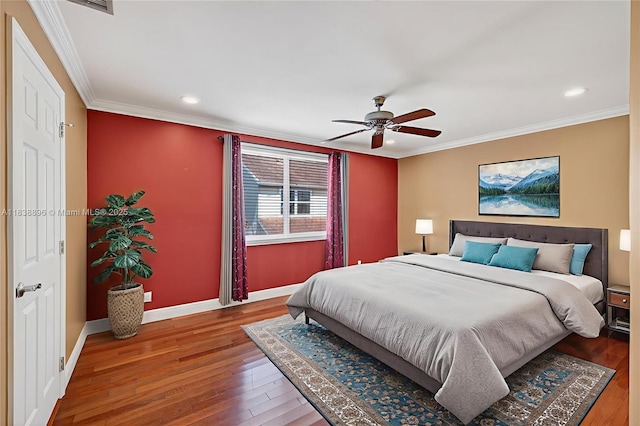 10871 SW 11th Mnr, Davie, FL 33324 - bedroom featuring wood finished floors, crown molding, recessed lighting, and ceiling fan