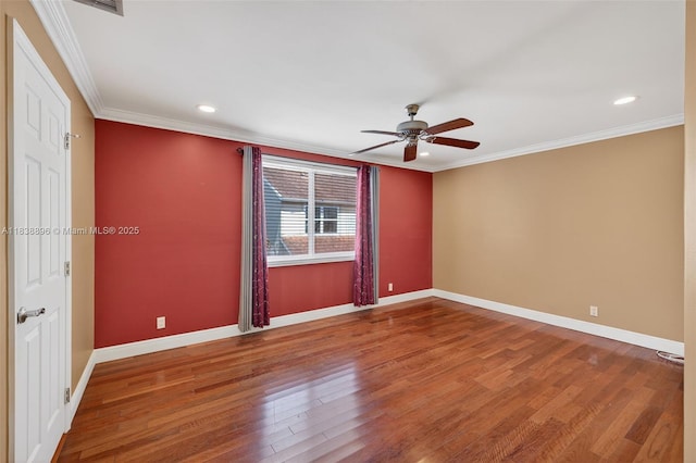 10871 SW 11th Mnr, Davie, FL 33324 - empty room featuring a ceiling fan, wood finished floors, ornamental molding, and recessed lighting