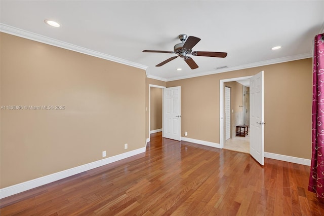 10871 SW 11th Mnr, Davie, FL 33324 - unfurnished bedroom with wood finished floors, ornamental molding, recessed lighting, and ceiling fan
