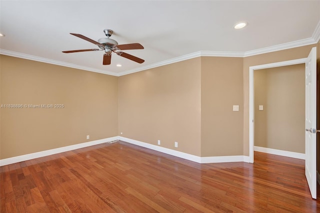 10871 SW 11th Mnr, Davie, FL 33324 - unfurnished room featuring a ceiling fan, wood finished floors, ornamental molding, and recessed lighting