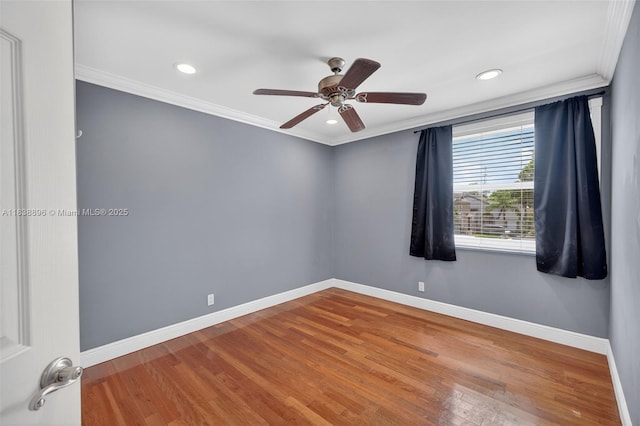 10871 SW 11th Mnr, Davie, FL 33324 - spare room featuring crown molding, wood finished floors, ceiling fan, and recessed lighting