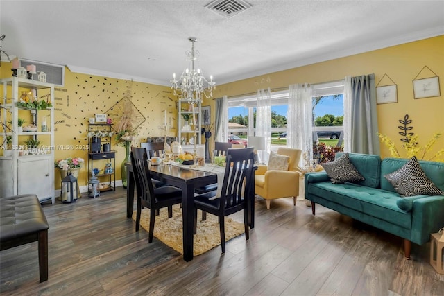 2239 NW 65th Ave, Margate, FL 33063 - dining space with a chandelier, dark wood-type flooring, crown molding, and a textured ceiling