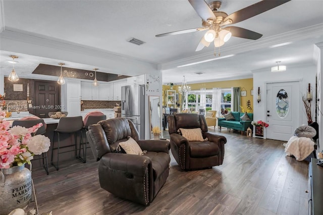 2239 NW 65th Ave, Margate, FL 33063 - living area with crown molding, ceiling fan, and dark wood finished floors