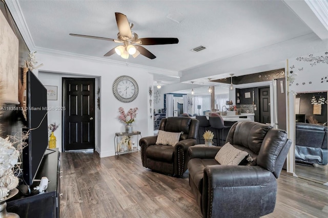 2239 NW 65th Ave, Margate, FL 33063 - living area featuring ceiling fan, wood finished floors, and crown molding