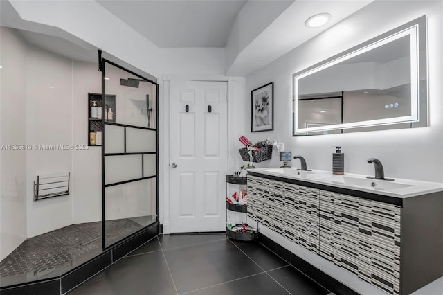 2239 NW 65th Ave, Margate, FL 33063 - full bath with double vanity, tile patterned flooring, and a walk in shower