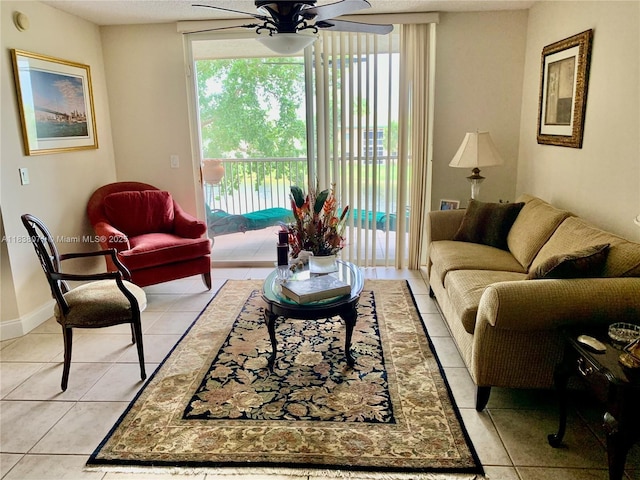 7751 Southampton Ter Unit 310, Tamarac, FL 33321 - living room featuring a ceiling fan and light tile patterned floors