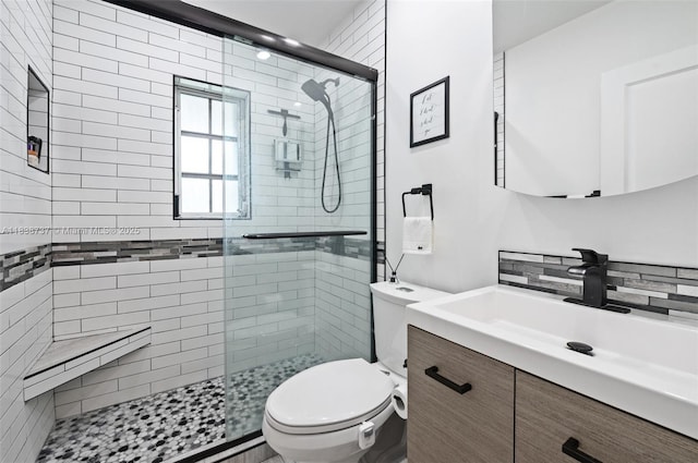 590 SW 62nd Ave, Miami, FL 33144 - bathroom featuring vanity, a stall shower, and backsplash