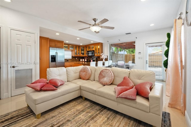 590 SW 62nd Ave, Miami, FL 33144 - living area featuring recessed lighting, ceiling fan, and light tile patterned flooring