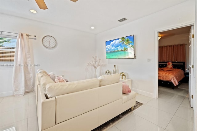 590 SW 62nd Ave, Miami, FL 33144 - living area featuring light tile patterned floors, recessed lighting, and ceiling fan