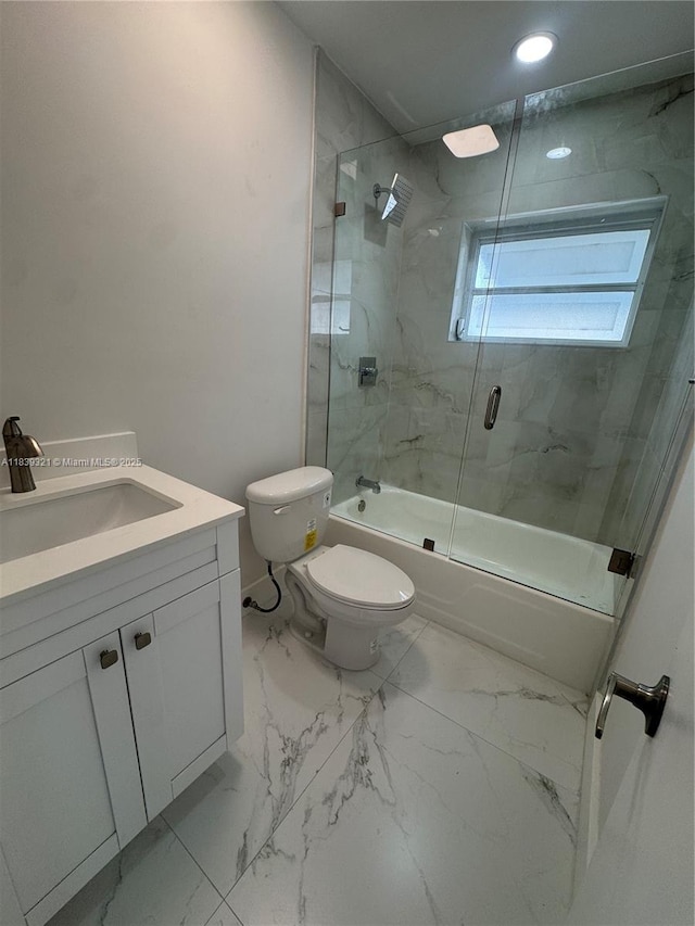 8521 NW 57th Ct, Tamarac, FL 33321 - bathroom with shower / bath combination with glass door, vanity, marble finish flooring, and recessed lighting