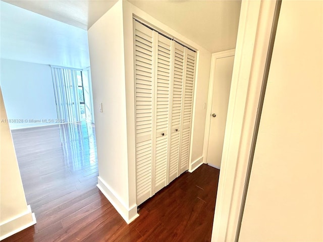 20335 W Country Club Dr Unit 502, Aventura, FL 33180 - corridor with dark wood-style floors and baseboards