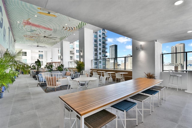 227 NE 2nd St Unit 2000, Miami, FL 33132 - dining space featuring ceiling fan, a view of city, and recessed lighting