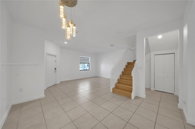 12960 SW 232nd Ln, Homestead, FL 33032 - foyer entrance featuring stairway, light tile patterned flooring, recessed lighting, and a chandelier