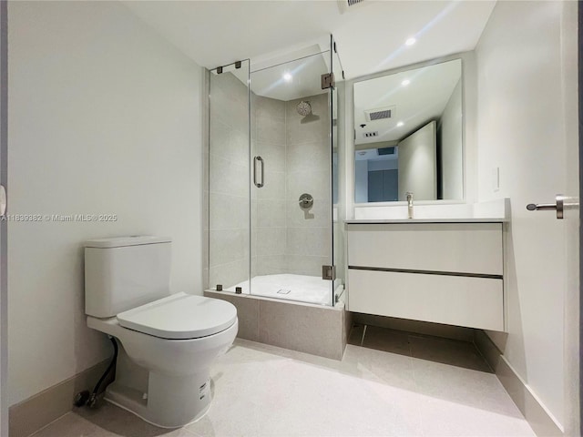 201 Crandon Blvd Unit 305, Key Biscayne, FL 33149 - bathroom with vanity, a tile shower, recessed lighting, and tile patterned floors